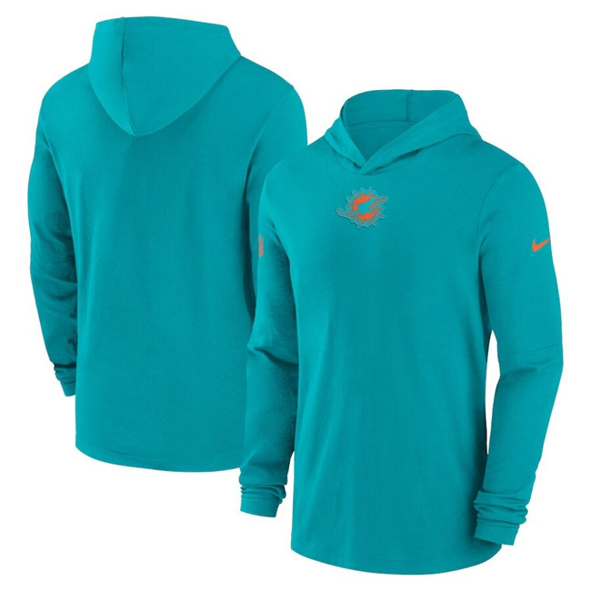 Men's Aqua Miami Dolphins Sideline Performance Long Sleeve Hoodie T-Shirt
